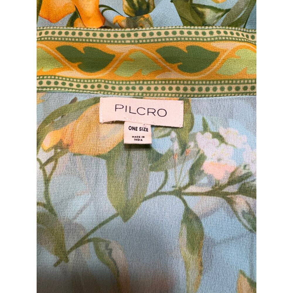 Anthropologie Pilcro Kimono Aqua Blue Lemon Print Lightweight Boho Beachy OS - Picture 4 of 15